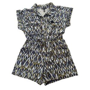 Forever 21 Ikat Print Button-Down Belted Romper W/Front Pockets Size L